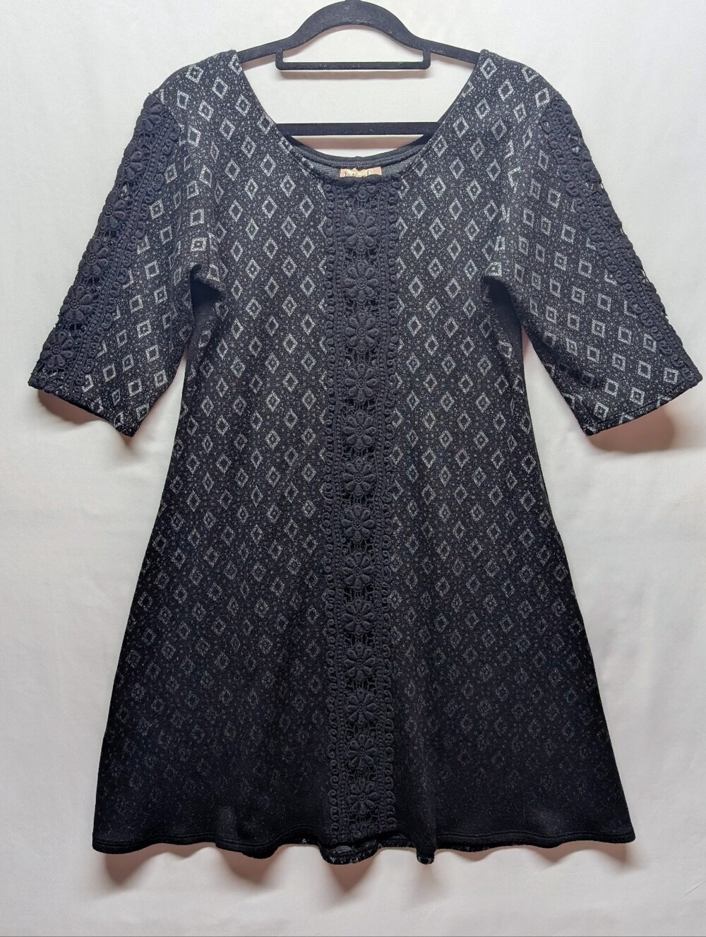 533-Metamorphose Black Lace-Trimโ A-Line Dress - Mtl Creations. Stretch